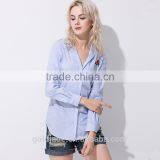 2017 Latest Fashion Lady Long Sleeve Stripe Casual Blouse Design thumbnail-6