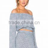 Printing Design Long Sleeve off Shoulder Crop Tops Chiffon Skirts and Blouses thumbnail-4