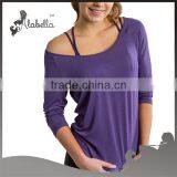 Double Layers Yoga Long T-shirt Back Cross Straps Long Sleeves for Women thumbnail-1