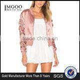 2017 Customize Pleat Pilot Jacket Ribbed Knit Trim Zipper Up 100% Polyester Baseball Jacket With Private Label thumbnail-1