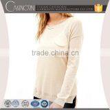 Clairvoyant Front Patch Pocket Rib Knit Cuff Crew Neck Slub Long Sleeve Knit Ladies Pullover thumbnail-1