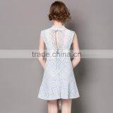 Dresses 2017 Summer High Grade Lace Neck Collar Sleeveless Elegant Lace Stitching Design Backless Party Dress for Women thumbnail-2