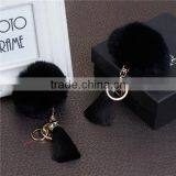Custom Gold Plated Black Angora Pom Pom Ball Rayon Tassel Custom Keychain thumbnail-3