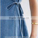 Apparel Denim Sexy Blue Plunge Neck Dress Spaghetti Strap Sashes Wrap Dresses Backless Sleeveless Street A-line Dress thumbnail-6