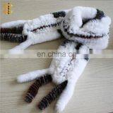 Fashion 2016 Genuine Rabbit Fur Knitted Women Scarf With Fur Trim Tassel thumbnail-1