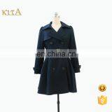 2016 Top sale Lady Autumn Double Breasted Dust Coat with Belt