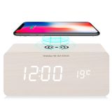 2020 New Desk Wireless Charger Digital Wooden  Alarm Clock With Temperature Display