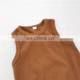 Sleeveless Organic Cotton Snap Ribbed Short Baby Romper Summer thumbnail-4