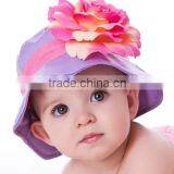 adorable child summer sun hat purple color with big pink flower in front