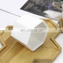 Decorative White Hexagonal Ceramic Succulent Cactus Flower Pot With Wooden Tray Ceramic Flower Planter thumbnail-5