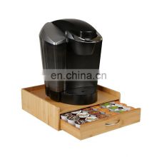 36 Capacity Bamboo K-Cup Single Serve Coffee Pod Storage Drawer Tea Bag Coffee Capsule Drawer Organizer with Lip Panel