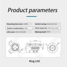 Ip67 12mm Flat Head Ring Illuminated Light 12v Spst Mini Push Switch Self Recovery thumbnail-3