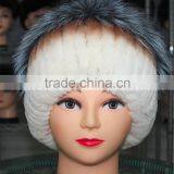 Lady Real Fur Hat Beautiful Silver Fox Fur Pompom And Rex Rabbit Fur Hat