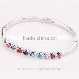 Fashion Colorful Crystal Bangles Silver Gold Plated Bracelet for Women Wedding Jewelry thumbnail-6