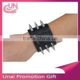 Unique Four Row Cuspidal Spikes Rivet Stud Wide Cuff Leather Punk Gothic Rock Unisex Bangle Bracelet thumbnail-1