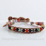 6mm Natural Mixed Color Agate Leather Bracelet Custom Made, Leather Braided Bracelet, New Style Bracelet thumbnail-3