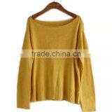 15JW0432 2016 Woman Loose Pattern 100%linen Boat Neck Knitting Jumpers Sweater