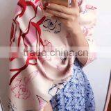 High Quality Digital Print Rose Silk Custom Colorful Print Scarf thumbnail-4