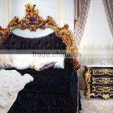 French Luxury Rococo Design Bedroom Furniture Nightstand Table / Golden Carved Wooden Commode Bedside Table thumbnail-1