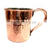 2017 HOT SELLING BPA FREE HAMMERED FINISH MOSCOW MULE 100% PURE COPPER MUGS WITH RIVETED COPPER HANDLE