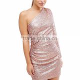 new fashion design hot sale one shoulder elegant maxi gold sequin mini dresses cocktail dress