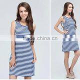 White and Blue Strips Maternity Dress End Atheleisure Nursing Clothing Athleisure Hide Breastfeeding Opening Skirts thumbnail-5