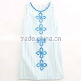 Kids Little Girls 100% Cotton One Piece Oxford Stripe Embroidered Casual Dress Trendy 2015 Summer thumbnail-1