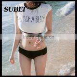 2016 Korean Version of the New Short-sleeved Letter Split Three-piece Bikini Swimsuit Steel Prop Gather Swimsuit thumbnail-1