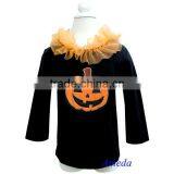 Halloween Pumpkin Face Orange Chiffon Ruffles Black Long Sleeves Top 1-7Y thumbnail-1