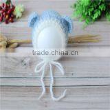 Newborn Knit Bonnet Handmade Crochet Mohair Bonnet Ruffle Mohair Hat Knit Bear Hat Baby Photography Props