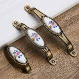 European-style Antique Copper Ceramic Handle Garden Horn Flower Wardrobe Door Drawer Drawer Cabinet Handle thumbnail-4