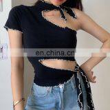Hot Wholesale Women's Ladies Sexy Irregular One Shoulder Crop Top thumbnail-1