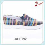 Colorful Upper Fashion Flyknit Girls Wholesale Thick Sole Canvas Flat Shoes thumbnail-1