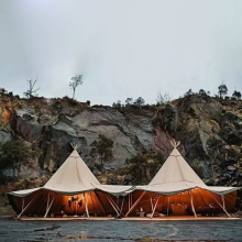 Luxury Outdoor Camping Tipi Tent With Natural Straw Roof and Galvanized Base thumbnail-1