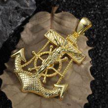 New Trend of Personalized & Fashionable Hip-Hop Jewelry Gifts: New Brass Gold-Plated Inlaid Zircon Portrait & Anchor Pendant thumbnail-2