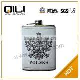 8oz Leather Wrapped Stainless Steel Silk Screen Print Hip Flask for Liquors