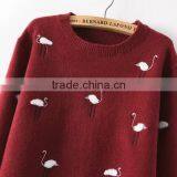 Warm Long Sleeve Knitting Wear Swan Embroided Lady Sweater Pullover thumbnail-3