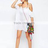 2016 Sexy Women and Girl Palin Rayon Cold Shoulder Cross Back Beach Cover up Dress thumbnail-4