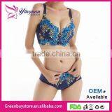 2015 New Style 3-Breasted Push Up Bra Flower Lace Side Sexy Women Underwear Bra Set thumbnail-1