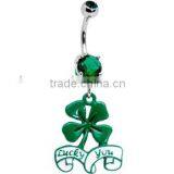 Emerald Green Gem Lucky Belly Ring Body Jewelry