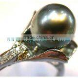 Fashion Seed 18K Gold Best Quality Black Tahitian Perfect Pearl Ring for Girls thumbnail-1
