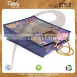 PP Laminated Jute Three Bottle Wine Bag With Wooden Cane Handle thumbnail-3
