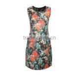 China Supplier Women Woven Garment Factory Ladies' Sleeveless Slim Fit Flora Printed Round-necked Designer One Piece Party Dress thumbnail-2