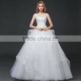 Floral Lace Trim Hem One Shoulder Crystals Pearl Ball Gown Appliques Lace Tulle Customize Wedding Dresses thumbnail-5