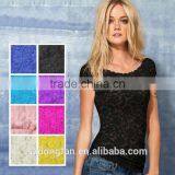 Wholesale - SALE Women Clothing Women T-shirt Floral Lace Sexy Women Top Short Sleeve Women Blouse Crew Neck Plu Size T-shirt thumbnail-1