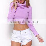 2015 New Arrival Turtle Neck Design Sexy Crop Top/knitted Sweatshirt for Women thumbnail-4
