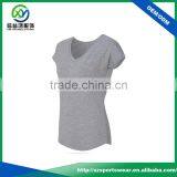 New Design 92%Polyester 8%Spandex V-neck Women Sport T Shirt With Curve Bottom thumbnail-1