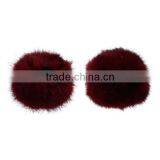 Angora Pom Pom Balls DIY Craft Decoration Wine Red With Ring 80mm Dia. thumbnail-3