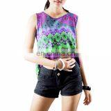 NAPAT Woman Crop Top Sleeveless Summer Flower Printed Rayon Shirt thumbnail-1