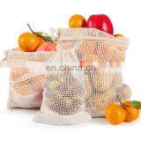 Reusable Organic Cotton Mesh Bag  fruits vegetables Cotton Mesh Product Bag